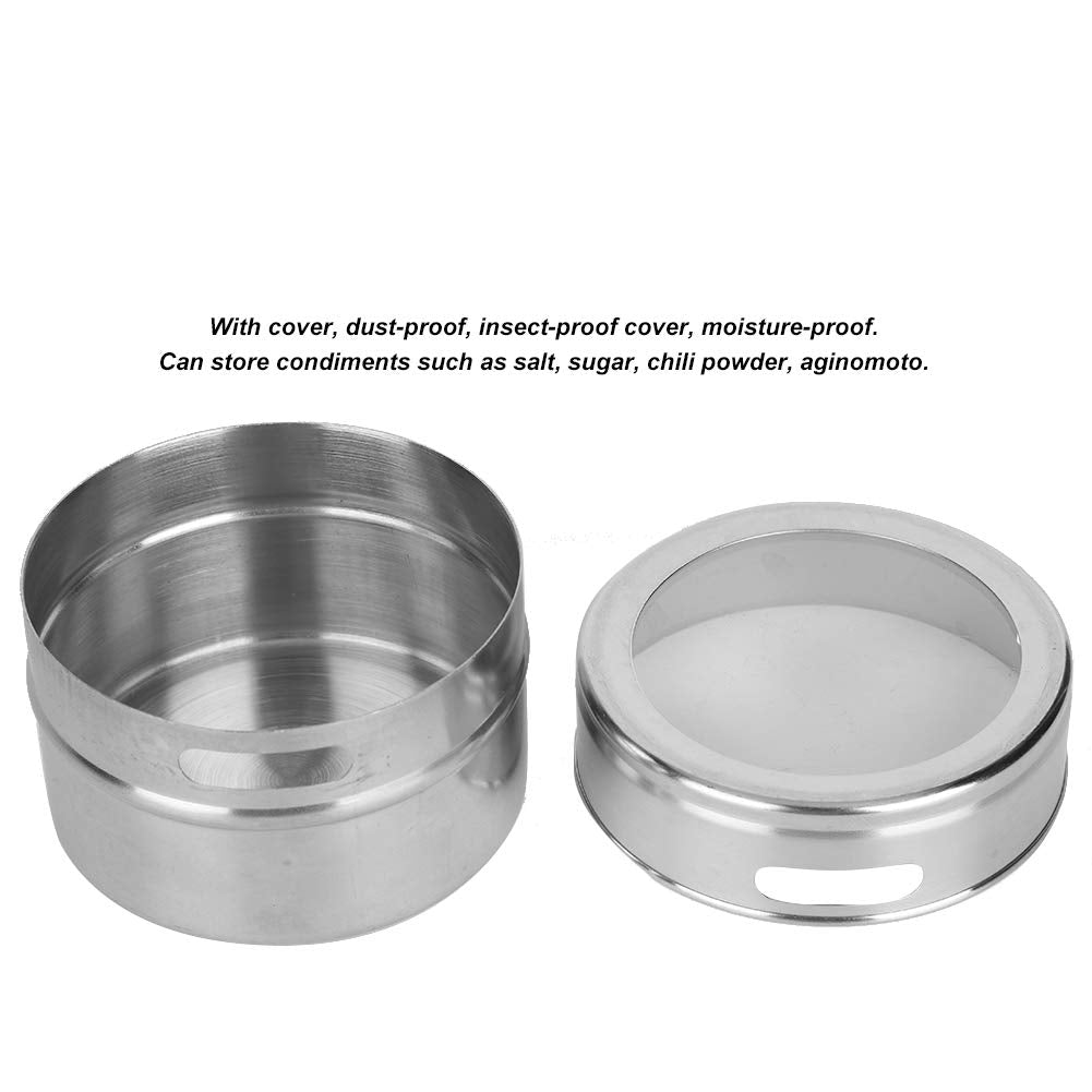 Agatige 3PCS Stainless Steel Spice Jars, Magnetic Spice Tins Seasoning Containers Bottle with Clear Lid and Holes Sift&pour for Kitchen Barbecue Accessory