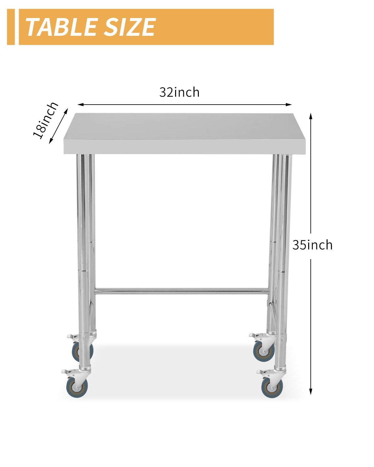 GarveeTech Stainless Steel Table 18x32 in with Wheels, Stainless Steel Kitchen Prep Table, Commercial Utility Work Table