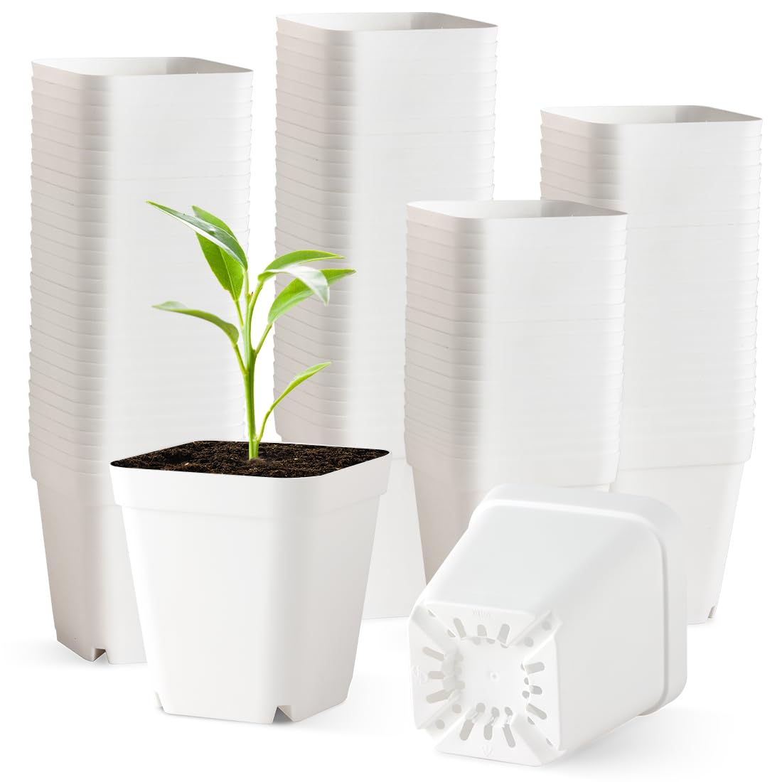 120 Pcs Nursery Pots 3.5 Inch, Plastic Seed Starting Pot with Drainage Holes, Small Sturdy Seedling pots for Planting, Cuttings (White)