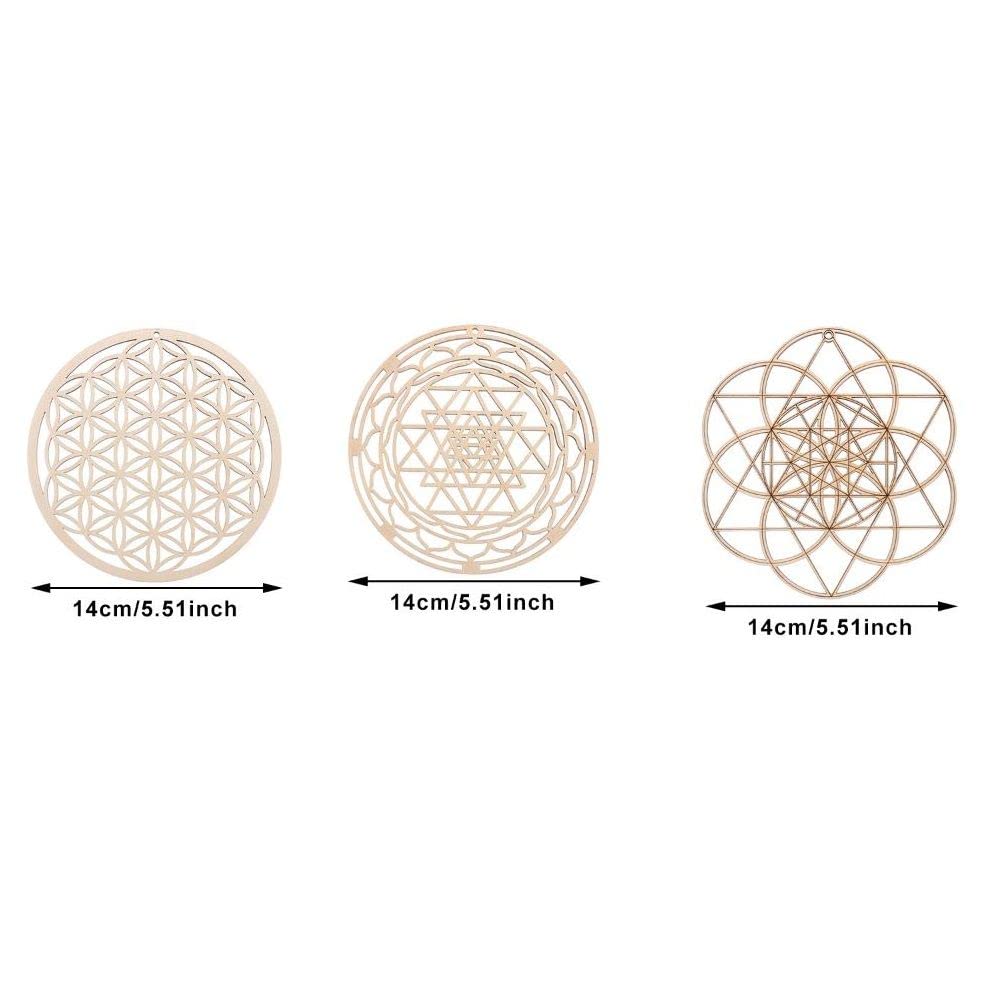 HomeSoGood 3Pcs Crystal Grid Board Sacred Geometry Wall Art Set Metatron Cube, Home Decor Handmade Coasters Craft Making Ornament