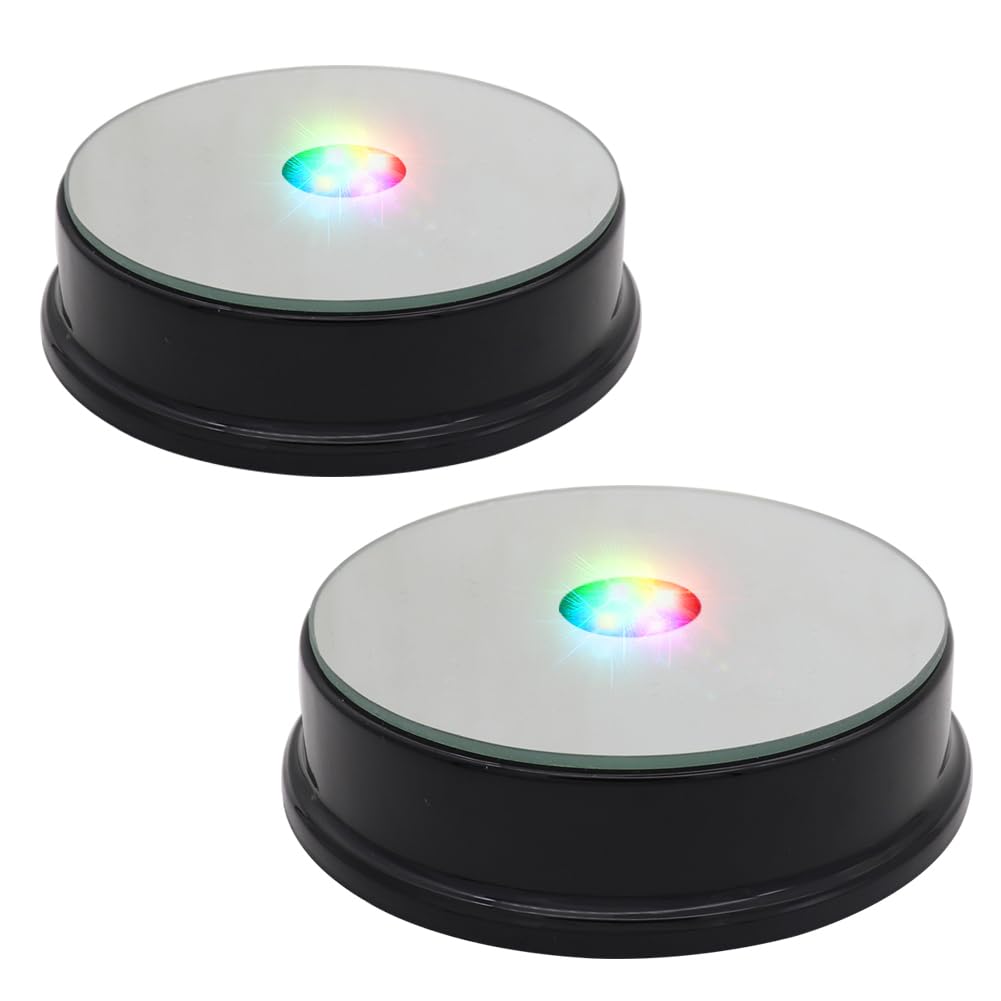 PHOSOK LED Black Display Base- Crystal Glass Art Statue Merchandise Display Stand- Multicolor Changing Light Display Stand Powered by 3 AAA Batteries （Pack of 2）