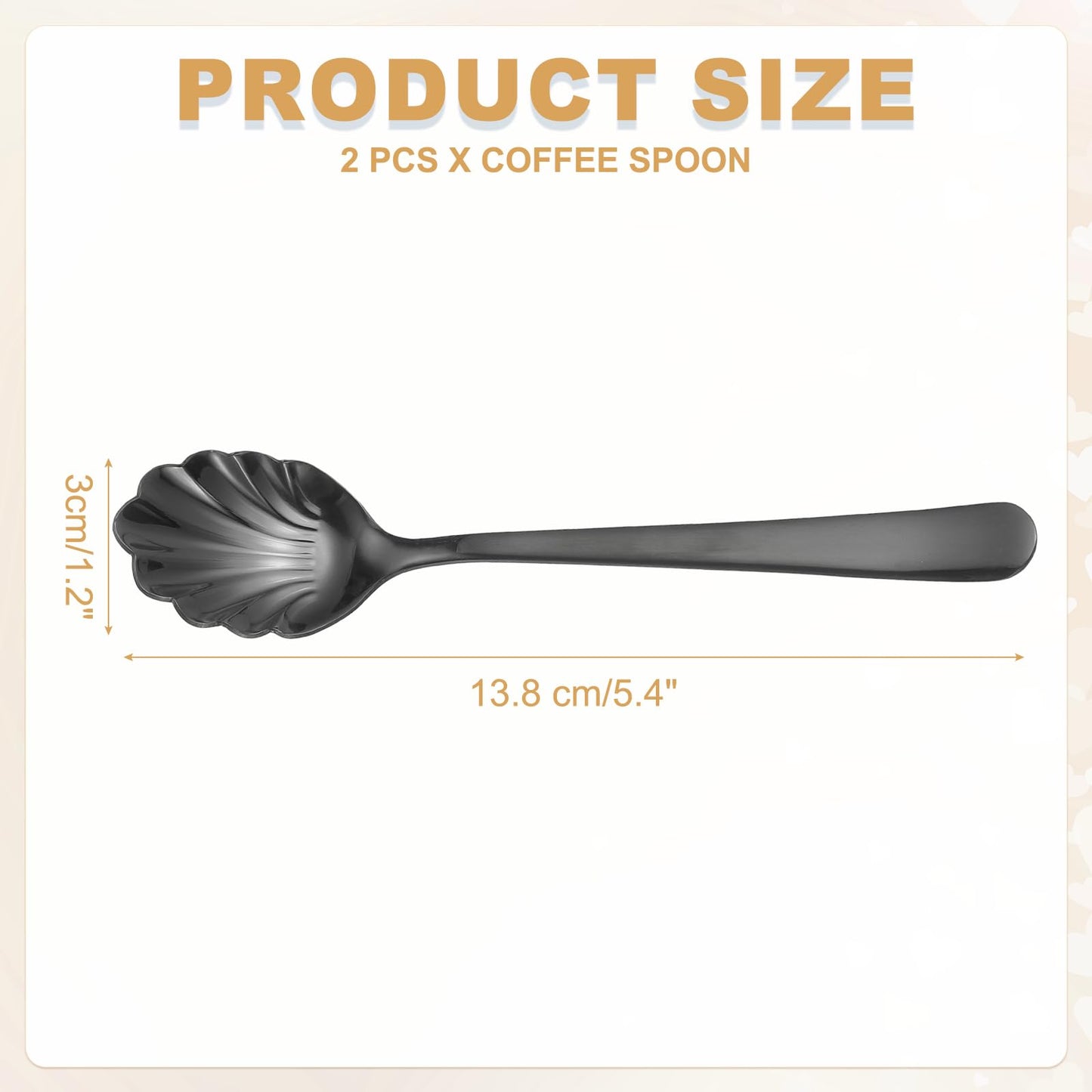 uxcell 2pcs Stainless Steel Shell Spoon, Metal Sugar Spoon for Coffee, Yogurt, Home, Bar Use, Black