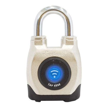 eGeeTouch 4th GEN. Outdoor Smart Padlock, Weatherproof, Rugged Design for Commercial use, Bluetooth + NFC (1 Pack) Satin Silver