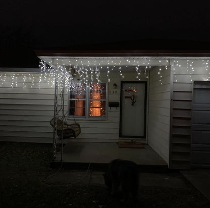 YASENN 300LED Icicle Lights Cool White, 29.5FT Outdoor Christmas Light with 8 Modes & Memory Timer, 60 Strands Dripping Waterfall Lights for Roof Eaves, Gutters, Window, Patio, Party Decor