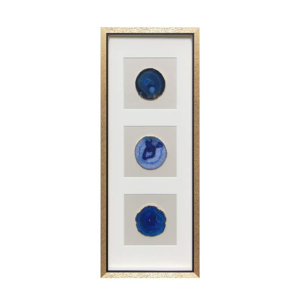 ARTECORS Handmade 15.7"x15.7" Gold Edge Natural Agate Wall Art with Shadow Box Frame Front Glass for Living Room Bedroom Home Decoration (Trio Blue)