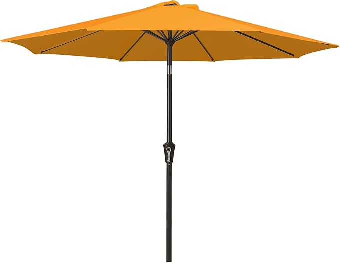 MEWAY 9ft Patio Umbrella Outdoor Table Umbrellas with Push Tilt and Crank, Market Umbrella 8 Sturdy Ribs for Deck, Garden, Pool and Backyard, Bright Orange