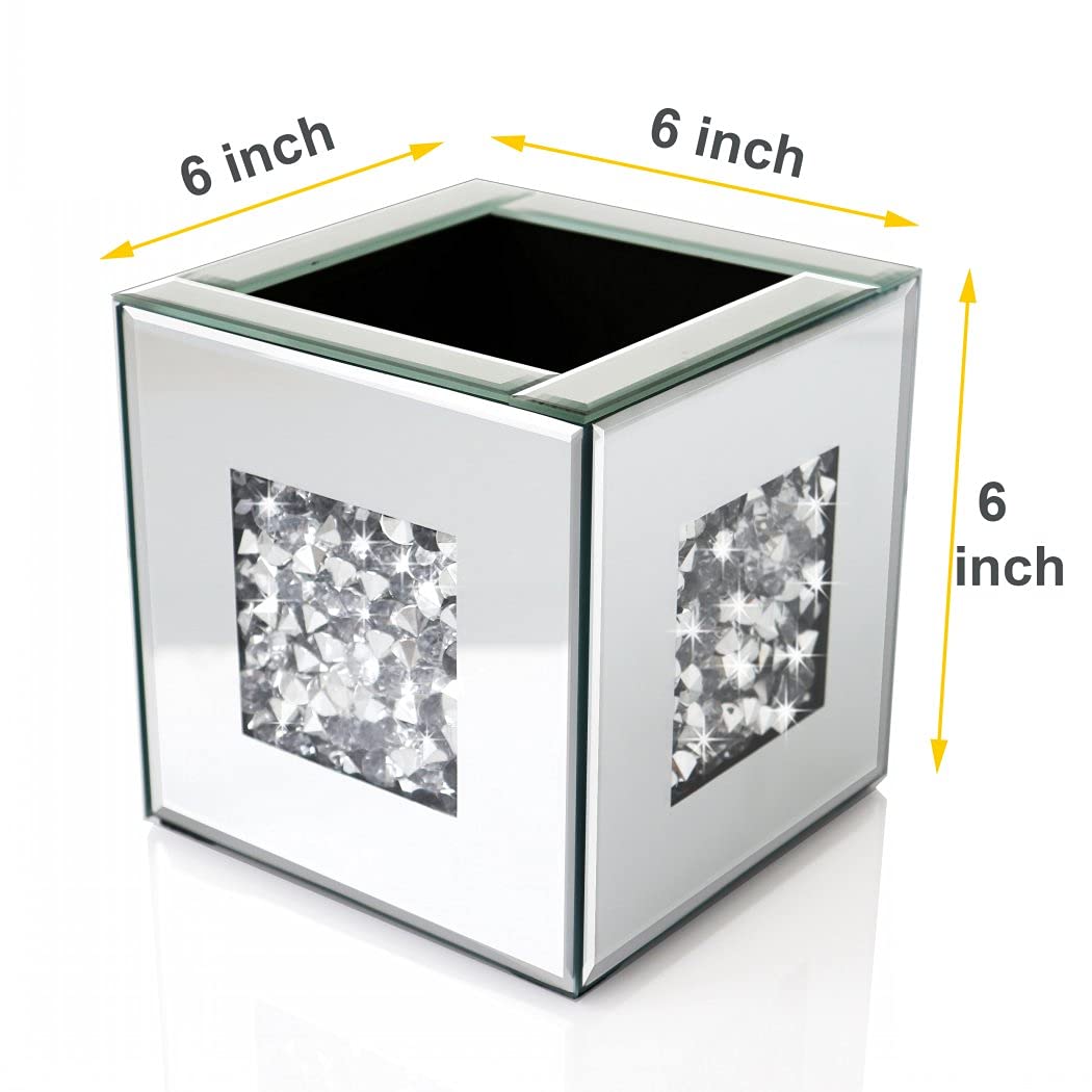 Crushed Diamond Mirrored Vase 6x6x6inch Crystal Silver Glass Stunning Decorative Vase Flower Luxury for Home Decor. Can’t Hold Water.