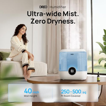 Dreo Smart Humidifiers for Bedroom, 6L Top Fill Supersized Cool Mist Humidifier for Large Room, 60 Hour Runtime, Quiet Ultrasonic Humidifier for Plants, Baby, Indoor, Home, Night Light, Black