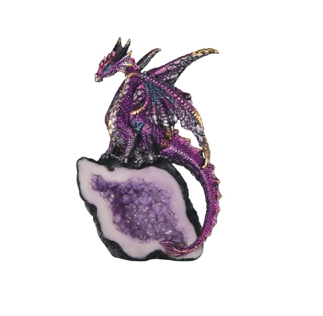 ICE Armor 5.5" H Purple Dragon Guarding Faux Crystal Cave Statue Fantasy Decoration Figurine