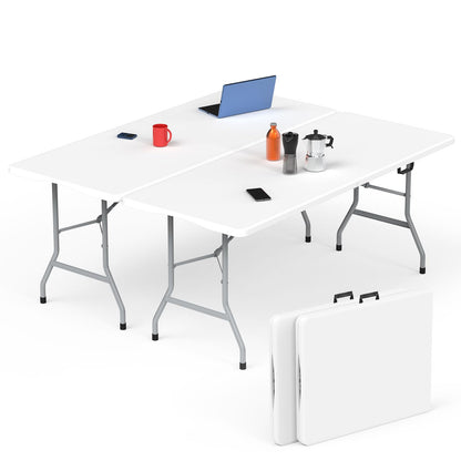 HLPB Folding Table - 2 Pcs, 6 ft Portable Camping Table with Handle and Safety Locks, Foldable Plastic Dining Table for Indoor/Outdoor Use, Perfect for Picnics and Parties