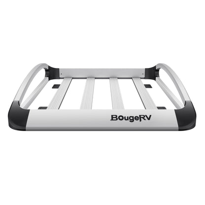 BougeRV Anti-Rust Aluminum Roof Basket 47''x40''x8'', Lightweight Universal Rooftop Cargo Carrier Roof Rack Cargo Basket with Wind Fairing, Roof Rack for SUV Pick Up Truck,150LBS Load Capacity, Silver