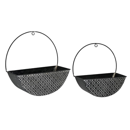 Chadechimo 2-Piece Black Metal Planter Wall Hanging Baskets Decor Half-Moon Wall Mount Planter Set for Shabby Chic Farmhouse Outdoor Indoor Wall Decor