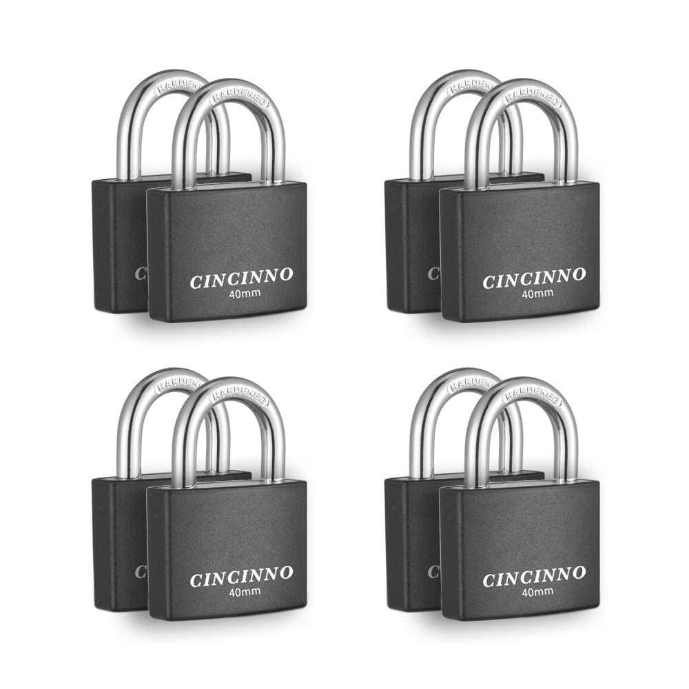 CINCINNO Covered Aluminum Padlock with Key, 8 Pack 1-9/16" Padlocks with Same Key，Key Lock for Outdoors
