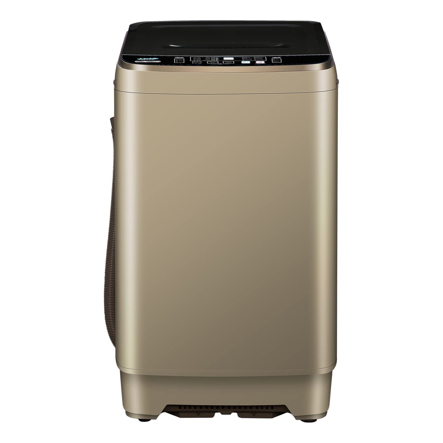 Qhou Full-Automatic Washing Machine, 15.6lbs Capacity Portable Washer, with Drain Pump, LED Display/8 Water Levels Selections/10 Programs Compact Laundry Washer for RV, Camping, Apartment, Dorm（Gold)