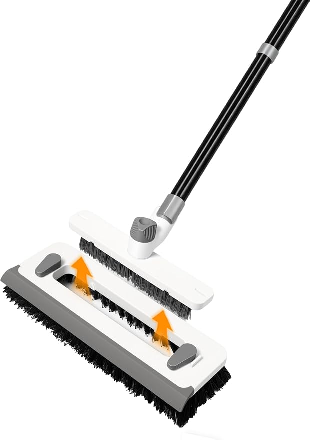 3 in 1 Floor Scrub Brush with Long Handle 55" Push Broom Stiff Bristle Scrubber