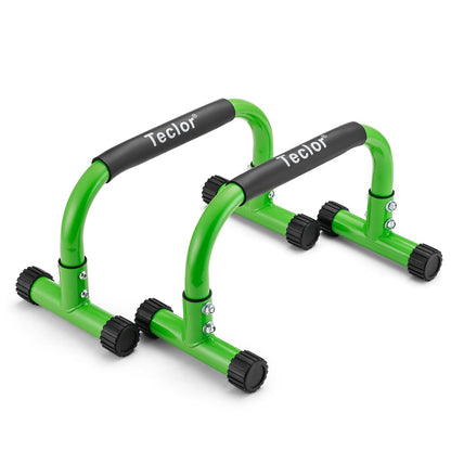 Teclor Push Up Bar, 9.5in High Parallettes Bars Great for L-sit, Sturdy Steel Green Structure Push Up Bars for Men & Women, Full Planche & Dips, Heavy-duty No Wobbling Calisthenics Equipment MAX Capacity 660LBS, 1.5in Dia Save Wrist & Great Grip