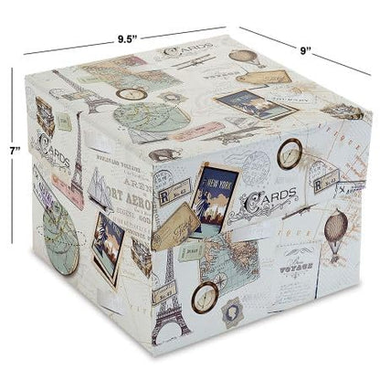 Current World Travel Greeting Card Organizer Box with Dividers - Storage for 140+ Cards by Occasion and Recipient, Christmas, Birthday, Sympathy Cards, Photos, Large 7" x 9" x 9-1/2"