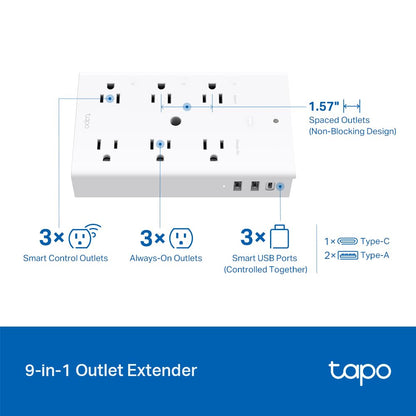 TP-Link Tapo Smart Plug Outlet Extender, Surge Protector, 18W Fast Charging, 3 Individual Smart Outlets, 1x USB-C & 2X USB-A, Smart Night Light, Works w/Apple HomeKit, Alexa & Google Home, Tapo P306