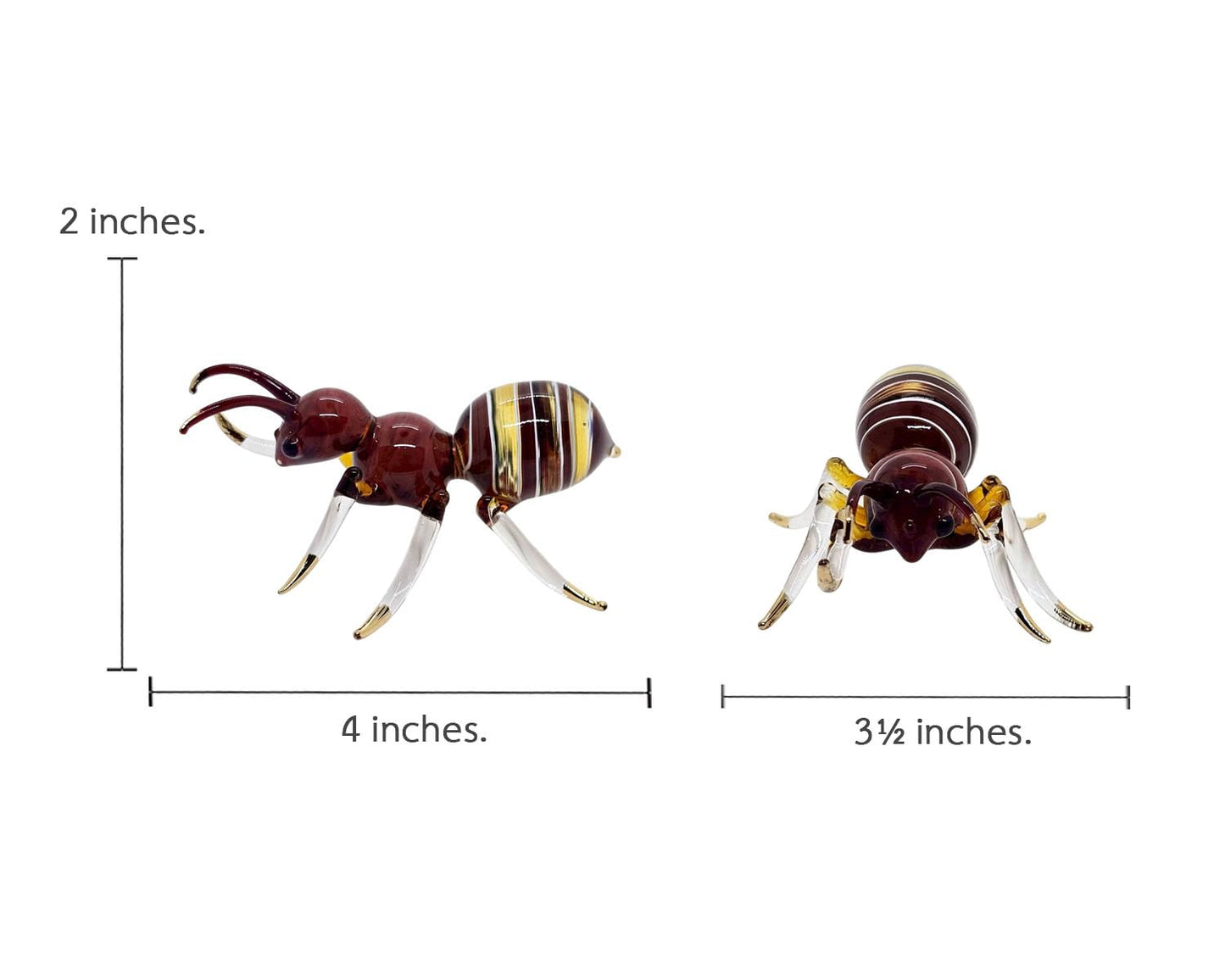 WitnyStore 4" Red Yellow Ant Formicidae Insect Blown Glass Figurine Premium Hand-Blown Statue Tabletop Decoration Unique Collectible for Adult Collectors Elegant Home Room Decor