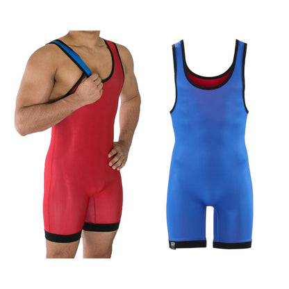 Matman USA The Standard Men's & Boys Reversible Wrestling Singlet Freestyle Greco Roman Folkstyle Blue/Red Made in U.S.A. (Royal/Red, 5X-Small)