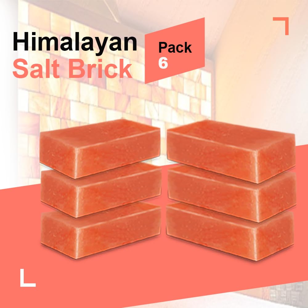 ZK Himalayan Salt Bricks 8"x4"x2" for Sauna and Spa - Extra Thick Pack of 6 Himalayan Pink Salt Tiles for Building Salt Wall, Bulk Salt Block for Home Décor & DIY Projects