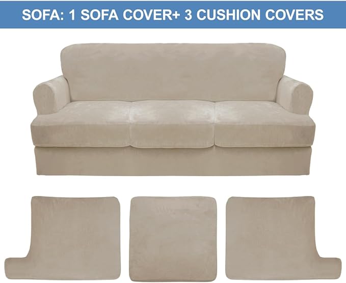 CUCRAF T Cushion Sofa Cover 4 Piece Slipcovers, Soft Thick Velvet Couch Cover