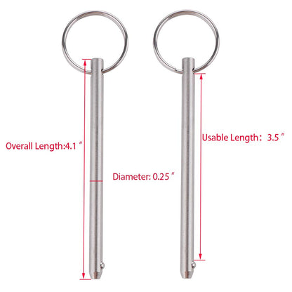 2 Pack Quick Release Pin, Diameter 1/4"(6.3mm), Overall Length 4.1"(105mm), Usable Length 3-1/2"(89mm), Full 316 Stainless Steel, Bimini Top Pin, Marine Hardware