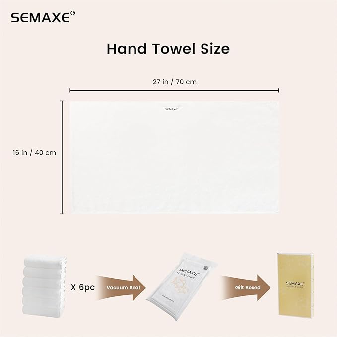 SEMAXE 6-Pack White Hand Towels