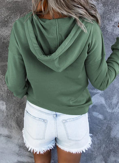 Dokotoo Hoodies for Women Drawstring V Neck Long Sleeve Front Button Collar Hooded Pullover Hoodie with Pockets Christmas Sweatshirt Loose Fit Casual Ladies Shirt Tops Winter Clothing Green X-Large