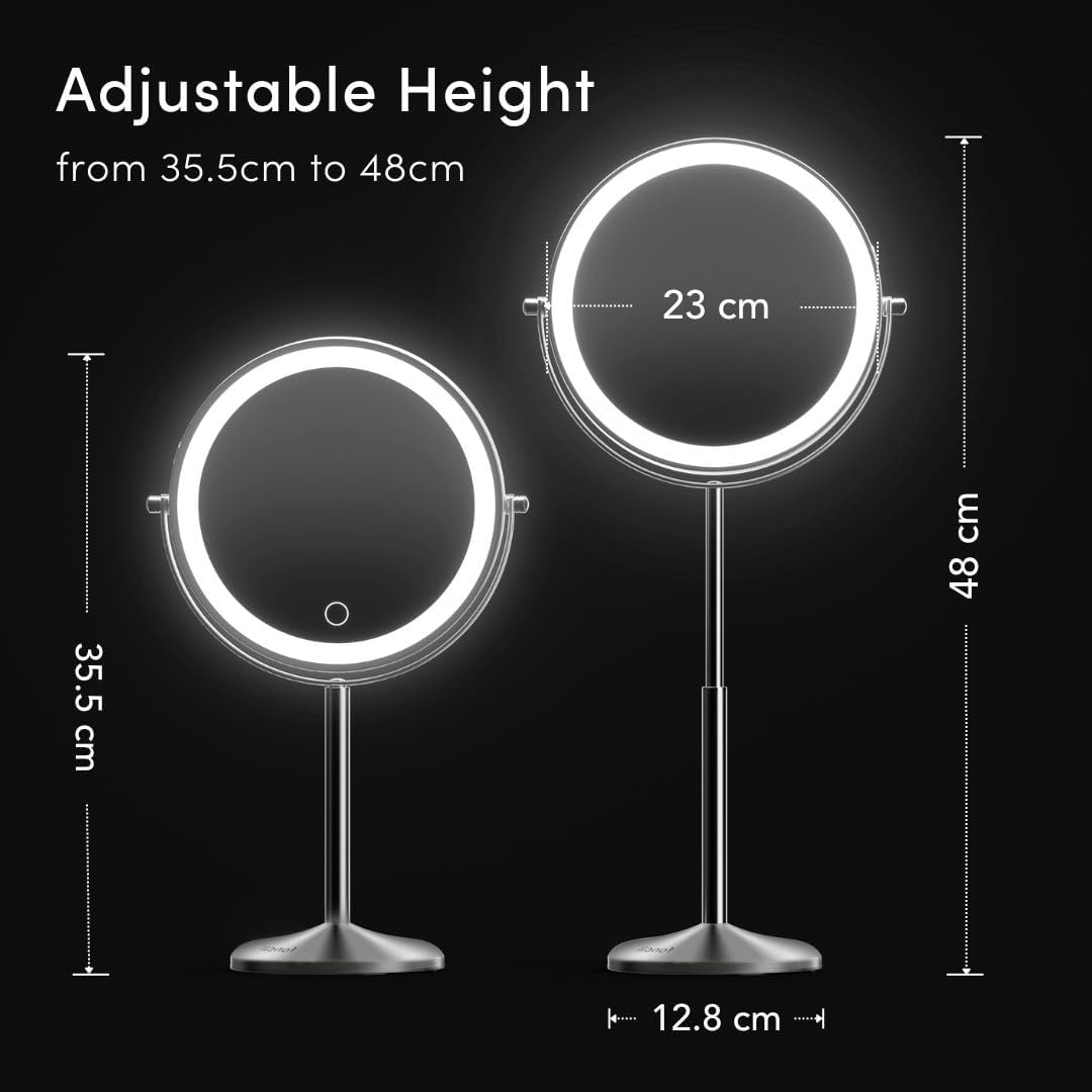 Fancii 9-Inch Lighted Makeup Mirror Height Adjustable with 10X /1X Magnification - Rechargeable, Double Sided LED Vanity Mirror with Light and Stand, 360° Swivel (Hailey)