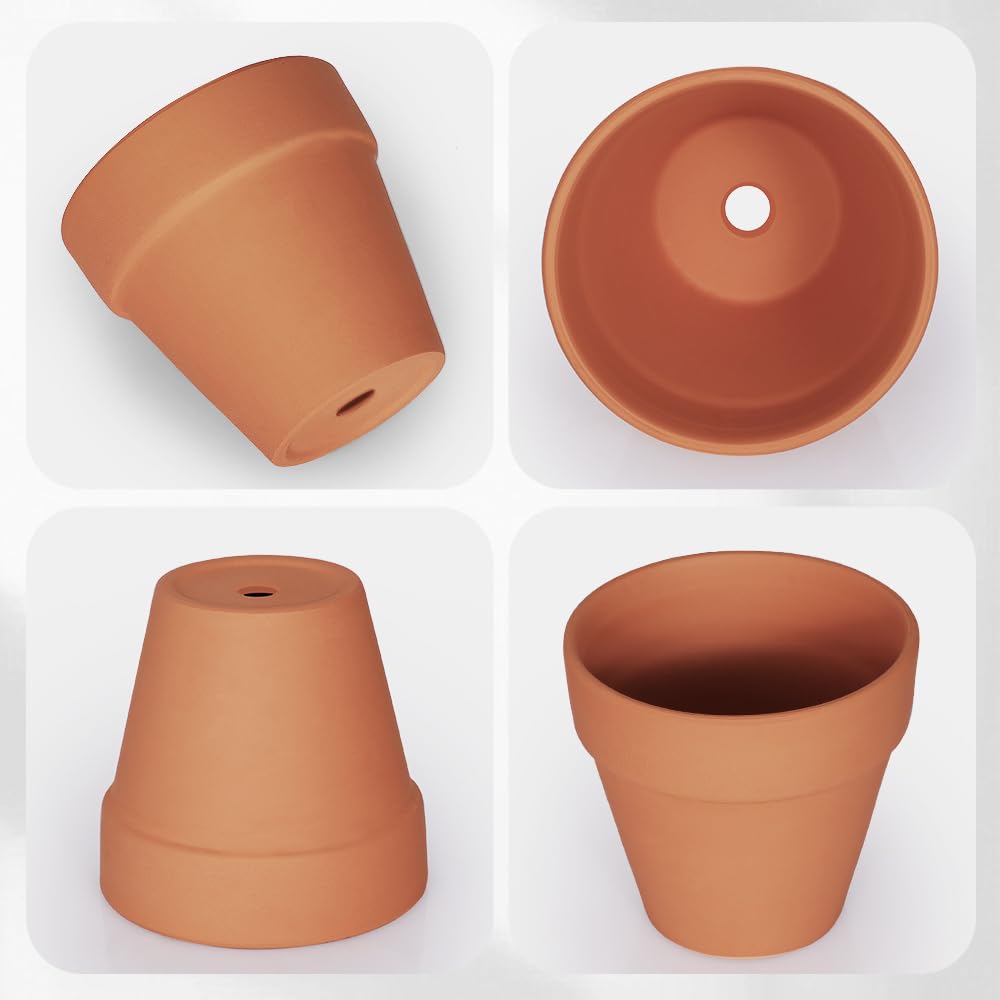 FCFKUK 4 inch Terracotta Clay Pots, 24 Pack Clay Flower Pots with Drainage, Great for Plants, DIY, Crafts, Wedding