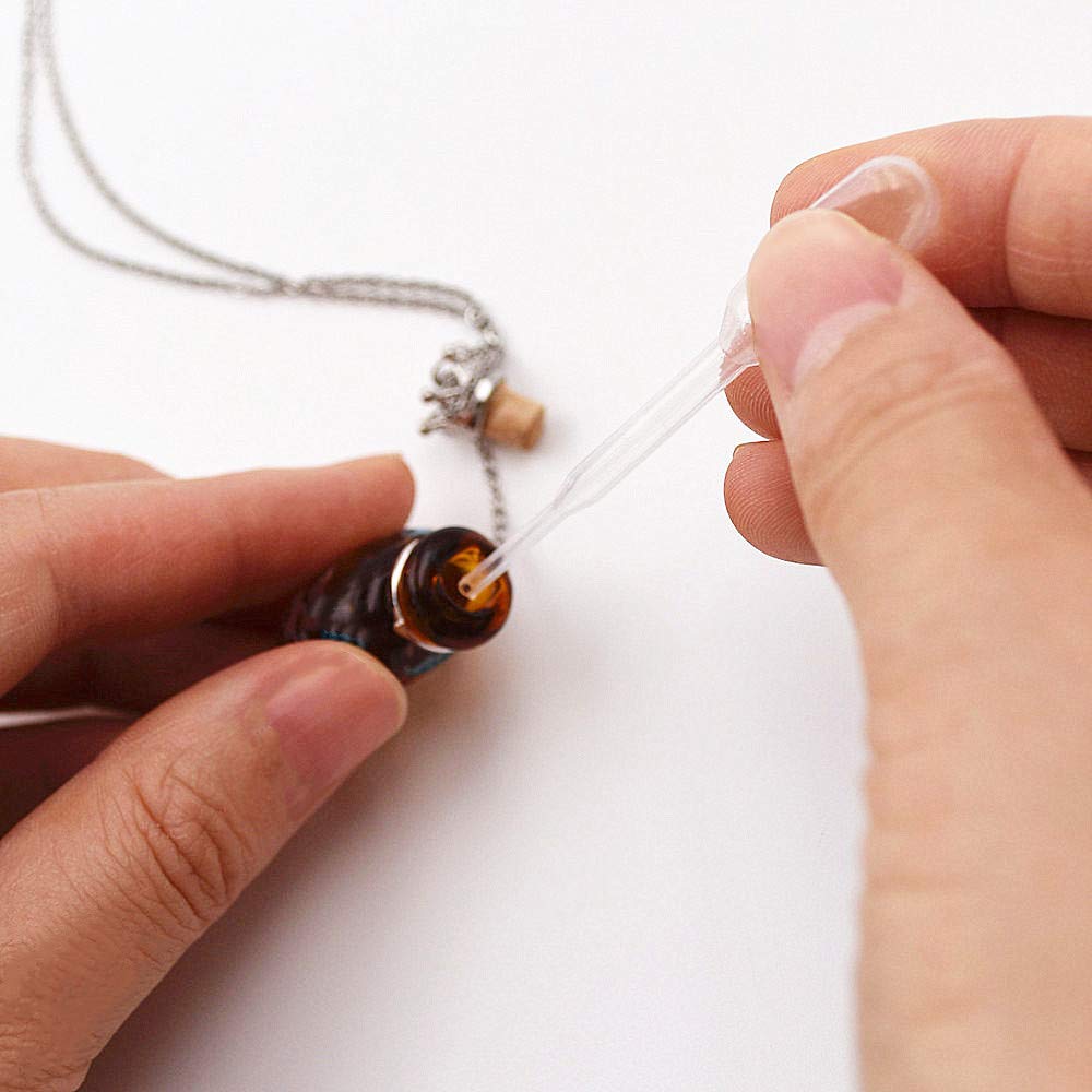 Colored glass Pendant Necklace Aromatherapy Perfume bottle necklace 50cm Stainless steel chain (Red)
