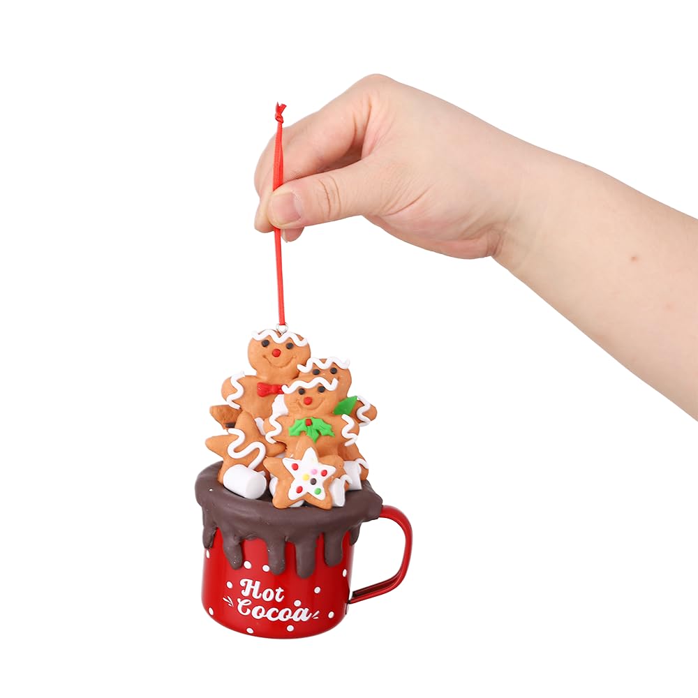 PageebO Gingerbread Man Mug Ornaments Set, 2Ft Clay Gingerbread Man in Mug Candy Shatterproof Pendents for Christmas Tree Decorations Indoor Outdoor Cute Xmas Decor Gift Home New Year Party Supplies