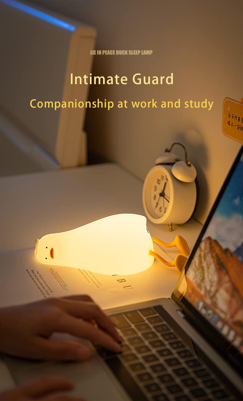 gofuch Lying Flat Duck Night Light with Timer, 3-Level Dimmable USB Rechargeable Bedside Lamp, Soothing Nursery Decor Gift for Kids, Boys, Girls, Teens