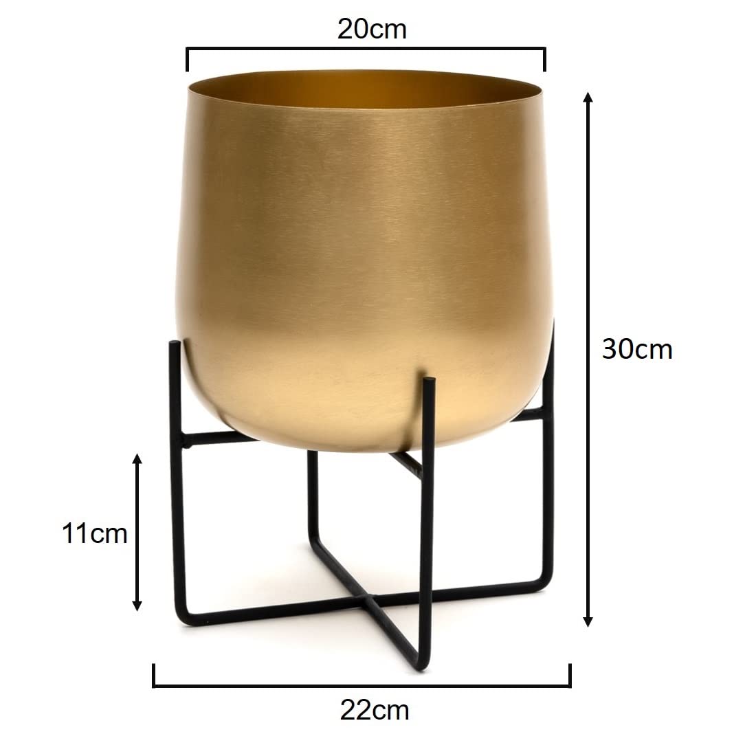 Olly & Rose 8.5 Inch Gold Metal Plant Stand with Pot - Indoor Planter, Large Flower Pot