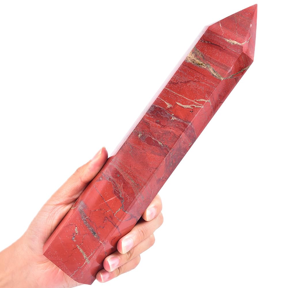 MOGEMT Large Red Jasper Crystal Tower Natural Healing Crystal Wand Point Obelisk for Meditation Crystal Grid 10-12 inch