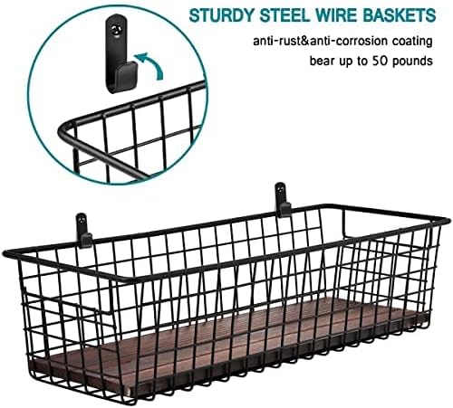 SheeChung 2 Set Portable Metal Farmhouse Wall Decor Storage Organizer Basket Bin