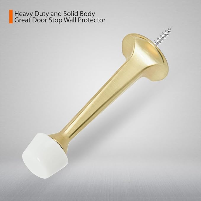 6 Pack Gold Solid Rigid Door Stops - Heavy Duty Door Stoppers Wall Protector with Soft Rubber Tips, Brushed Brass