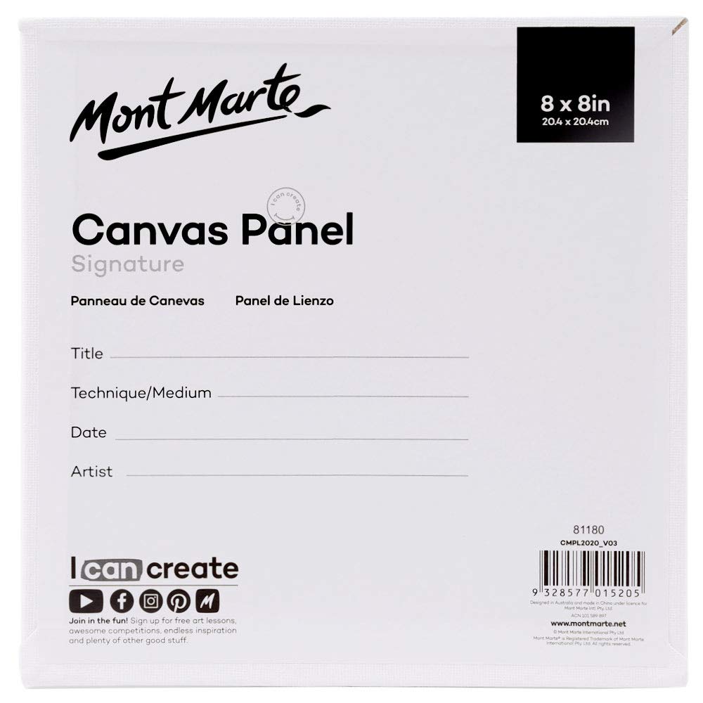 Mont Marte Professional Series Painting Canvas Panels 8 x 8 inch, 12-Pack. Suitable for Artists at All Skill Levels