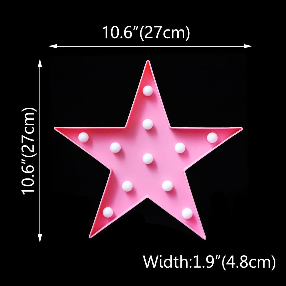 LED Marquee Star Signs Night Lights, Battery Operated Star Shaped Desk Table Lamp for Kids, Baby, Child, Girl Gift, Nursery Room, Wall Decor-Pink