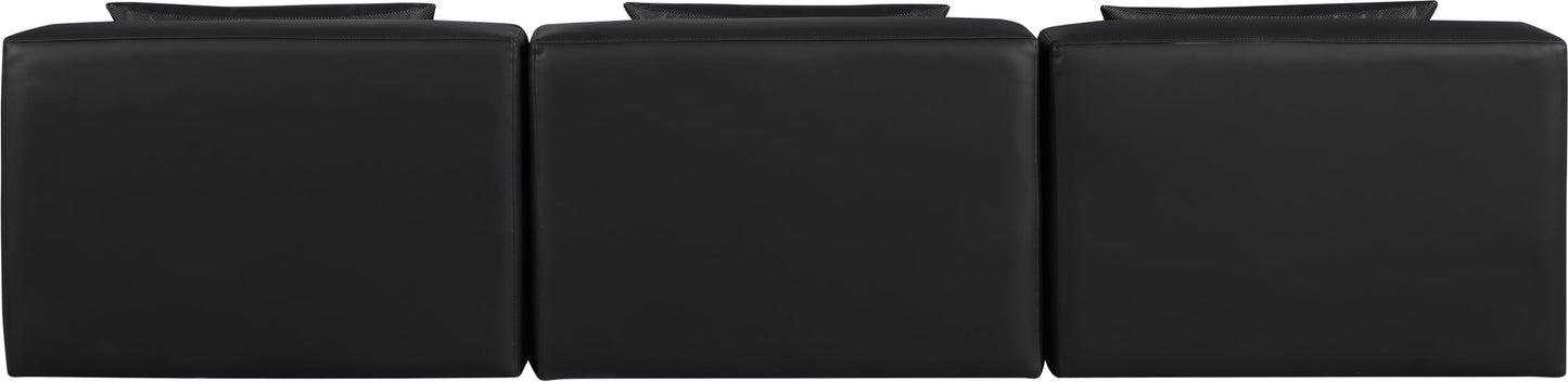 Meridian Furniture 668Black-S108A Cube Collection Modern | Contemporary Modular Sofa with Soft Black Vegan Leather, Modular to Create Infinite Configurations, 108" W x 36" D x 26" H, Black