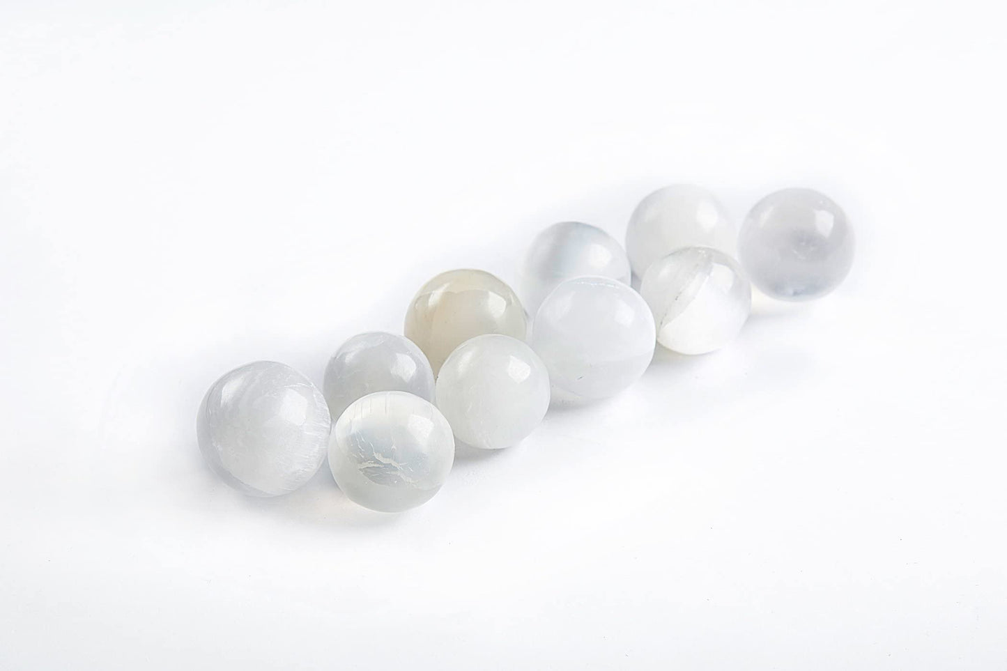 JIC Gem 4cm Selenite Sphere Ball Healing Crystal Energy Home Decor Set of 10 Art Decoration and Metaphysical Healing Mineral Balanc