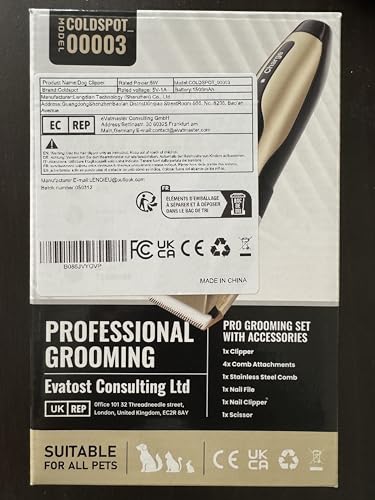 Dog Clippers, Rechargeable Low Noise Cordless Pet Clippers, with 4 Guide Combs and Cleaning Brush Nail Kits