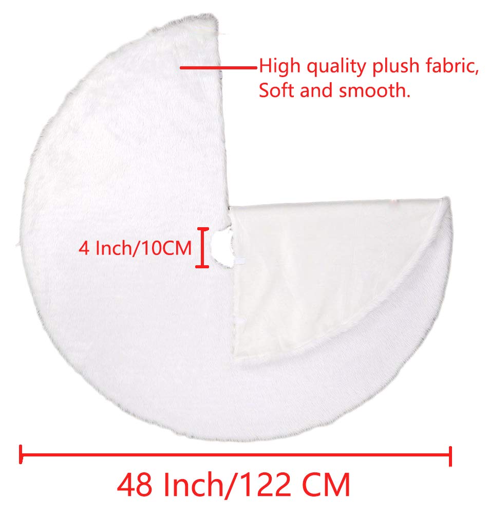 AISENO 48 Inch White Faux Fur Christmas Tree Skirt, Luxury Plush Tree Base Cover for Holiday Party and Home Christmas Decor
