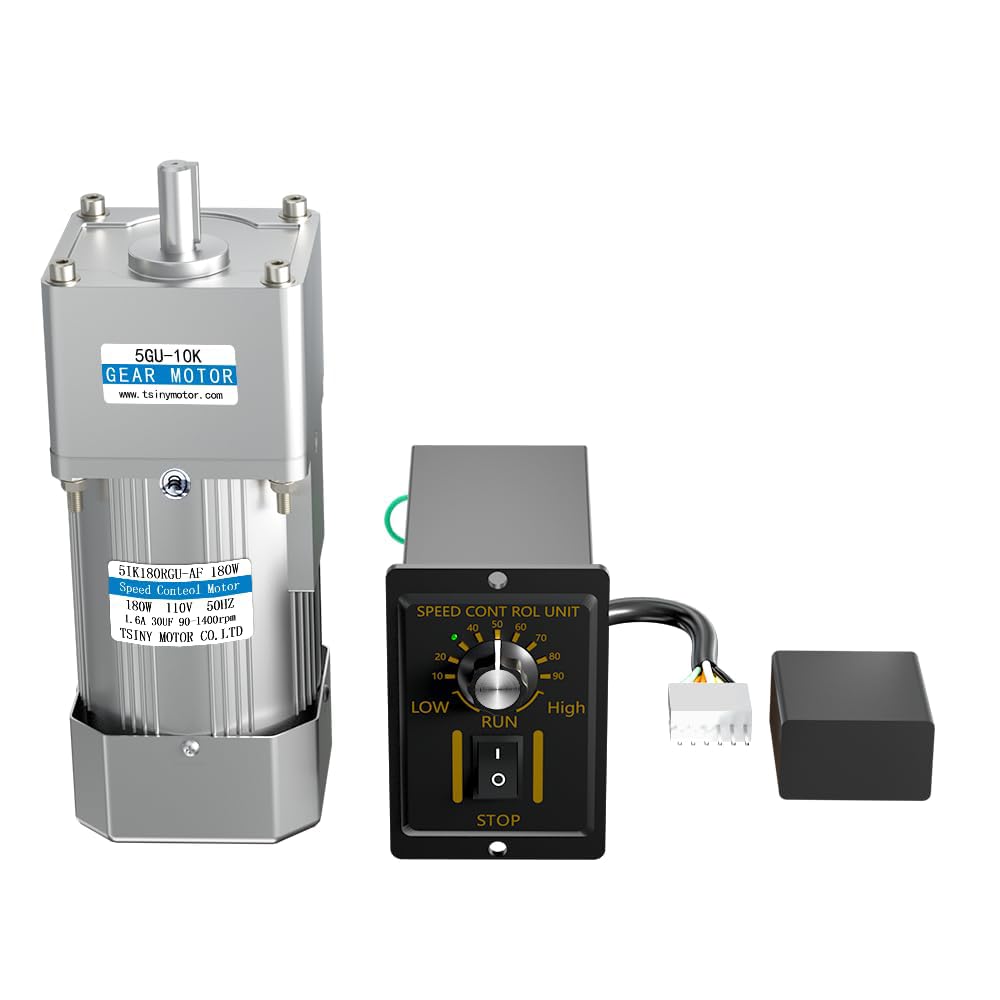 AC 110V 180W Motor + Gear Box (10K) + Speed Controller, Single Phase Electric Motor with High Torque, Variable Speed Motor, Reversible Gear Motor
