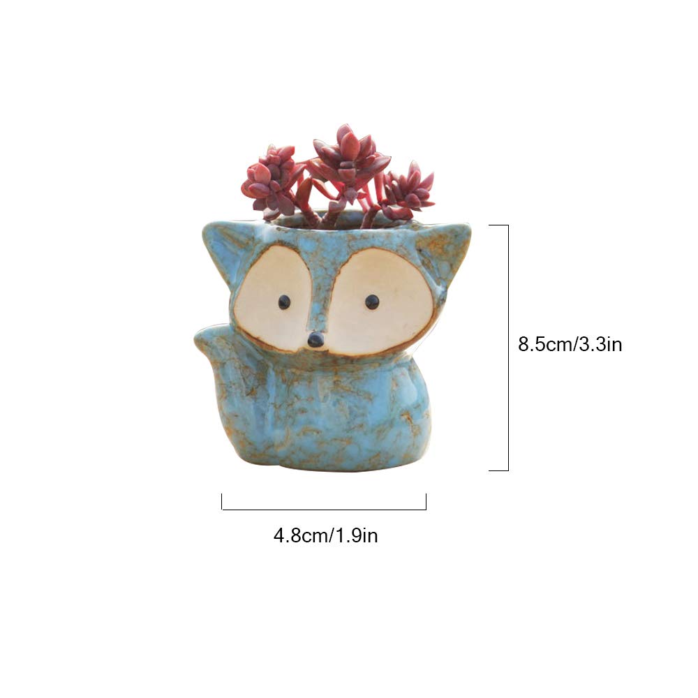 ANQIA 4 Pack Cute Fox Shape Ceramic Succulent Plant Pots Cactus Plant Pot Flower Pot with A Hole for Home & Office Decor