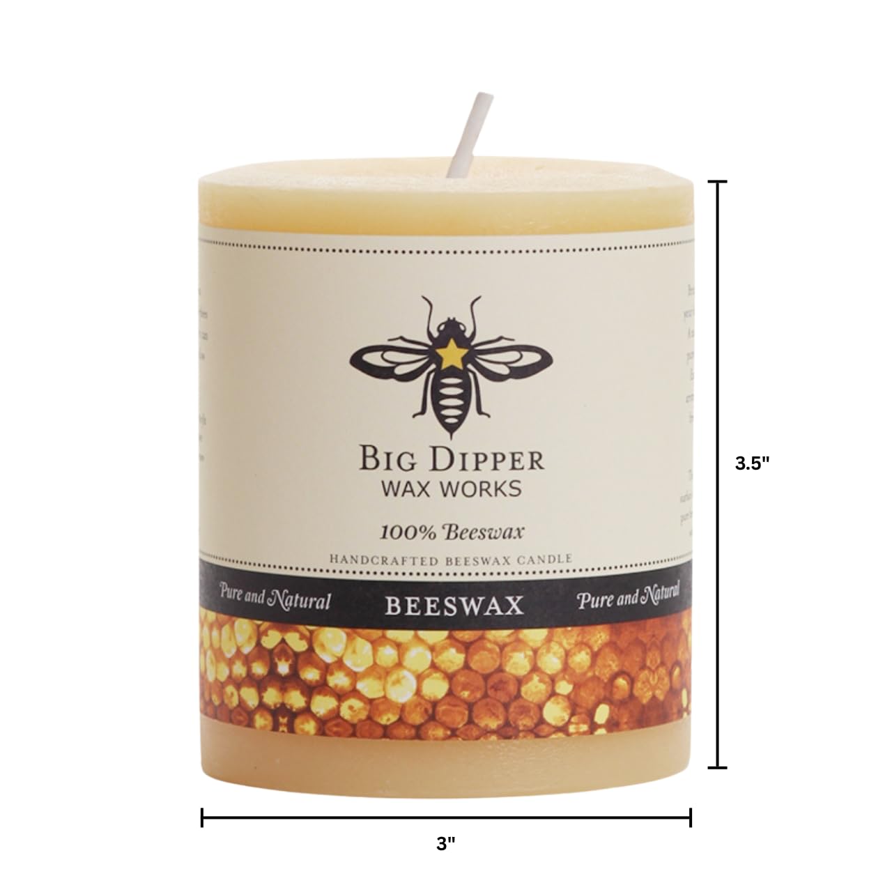 Big Dipper Wax Works 100% Pure Beeswax Pillar Candles (1 Pack) – 3" x 3.5" Handmade in USA, Long Burning Clean Soot-Free, Natural Honey Aroma, Eco-Friendly Cotton Wick, Home Décor & Meditation