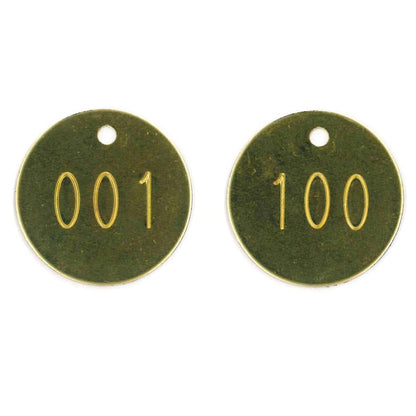Brass Tags, Numbered 001-100, 1.25" Round