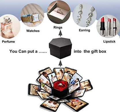 Wanateber Explosion Box, DIY Explosion Box with 6 Faces, Main Part Assembled Handmade Photo Album for Birthday Gift, Anniversary, Valentine's Day, Wedding (Black)