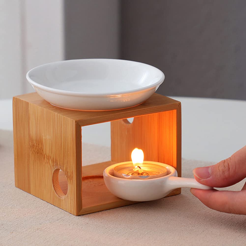 XIHUADOU Wooden Essential Oil Burner, Aromatherapy Burner Oil Warmer Diffuser, WaxMelt Warmer with Tealight Candle Holder for Holiday Home Birthday Wedding Valentine Decoration